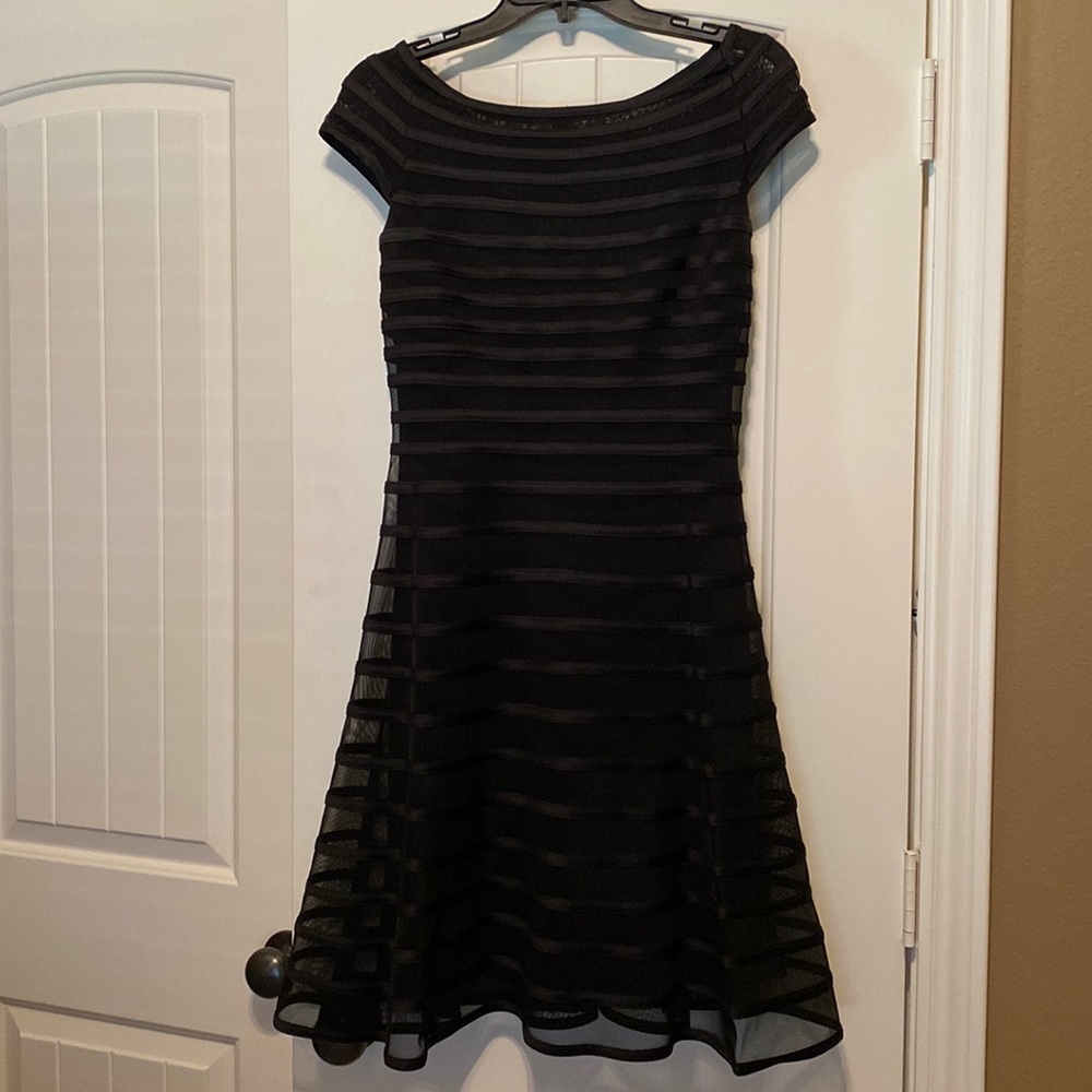 Betsy & Adam Cap Sleeve Black Fit And Flare